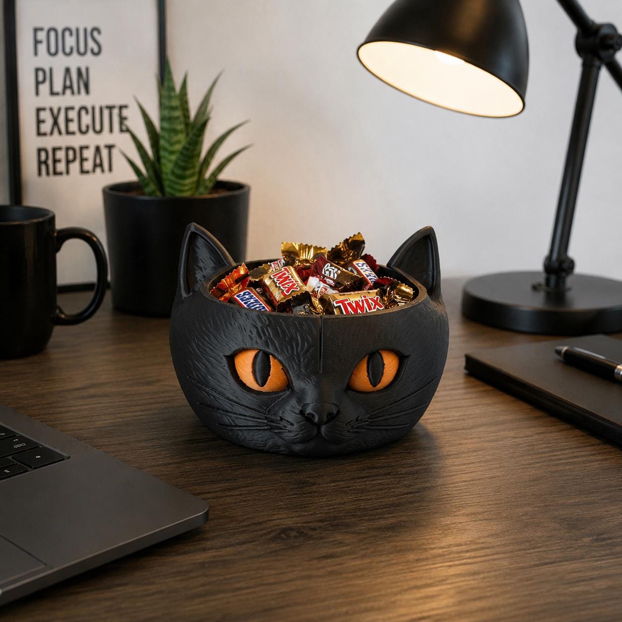 Black Cat Candy Bowl, Halloween Candy Holder, 3D Printed Cat Catchall Tray, Spooky Halloween Decor, Cat Lover Gift