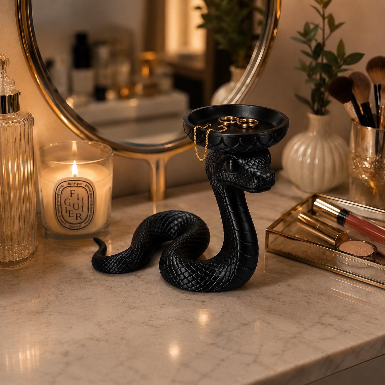 Snake Jewelry Holder, 3d Printed Cobra Ring Dish, Gothic Trinket Tray, Vanity Organizer, Snake Decor, Jewelry Organizer