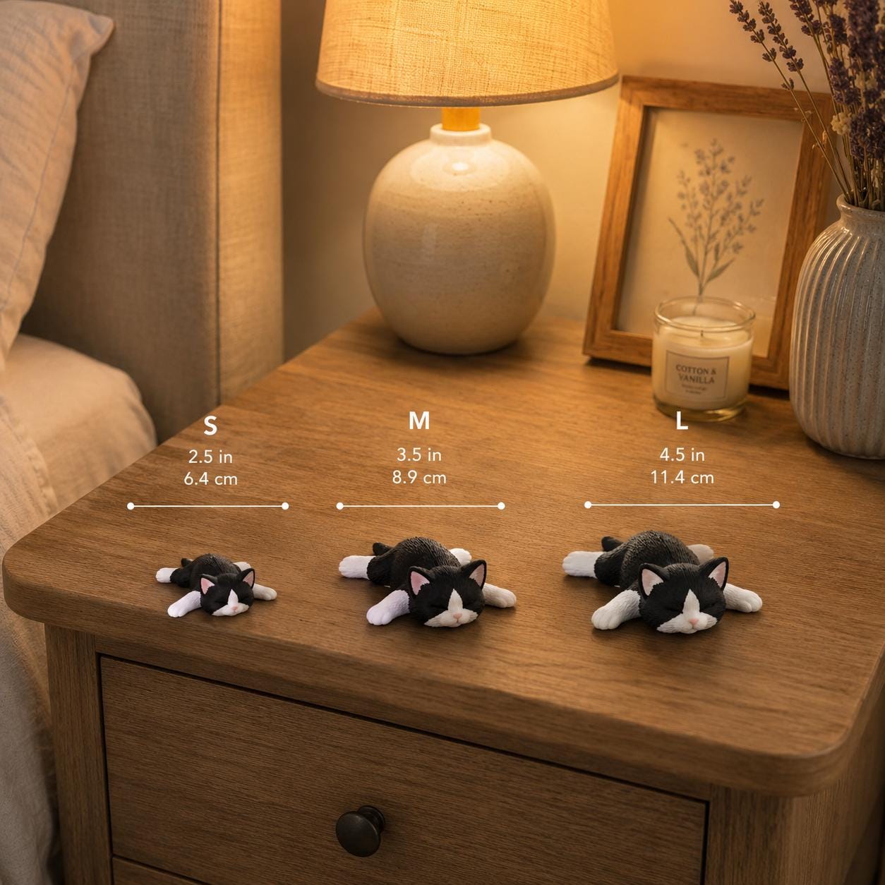 Sleeping Tuxedo Cat Figurine – Cozy 3D Printed Desk Pet, Shelf Decor