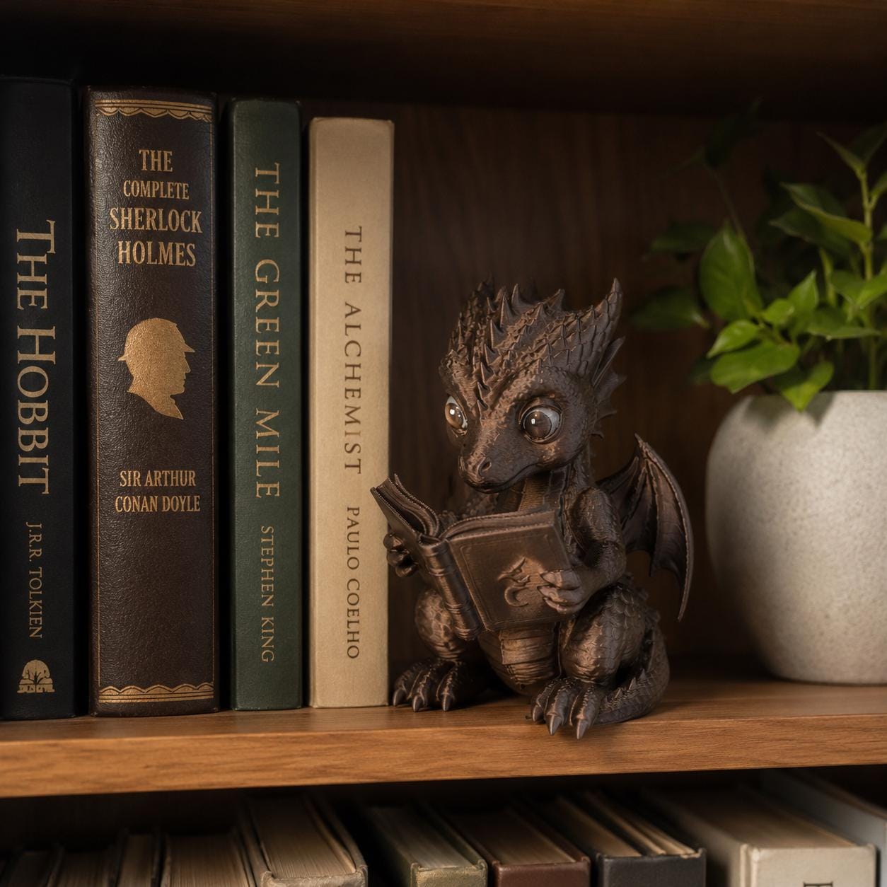 Cute Reading Dragon Figurine, Book Lover Dragon Decor, Fantasy Bookshelf Decor, Dragon Reading Book Statue, Gift for Book Lovers