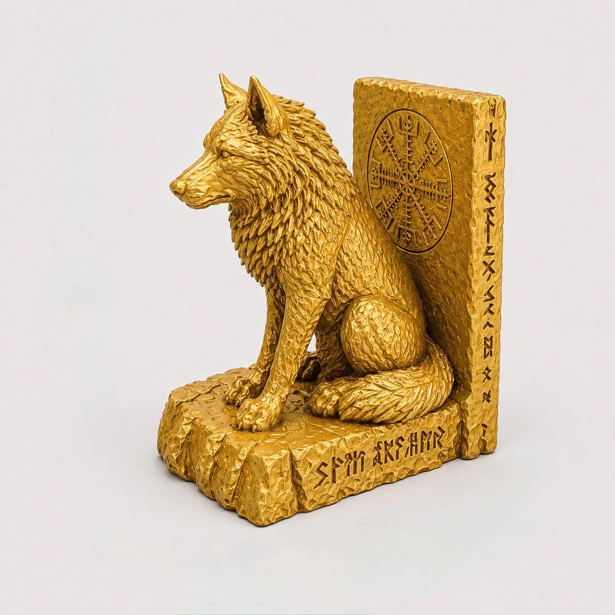 Viking Wolf Bookend | Norse Mythology Book Holder | Rune Bookshelf Decor | 3D Printed Wolf Statue | Fantasy Home Decor