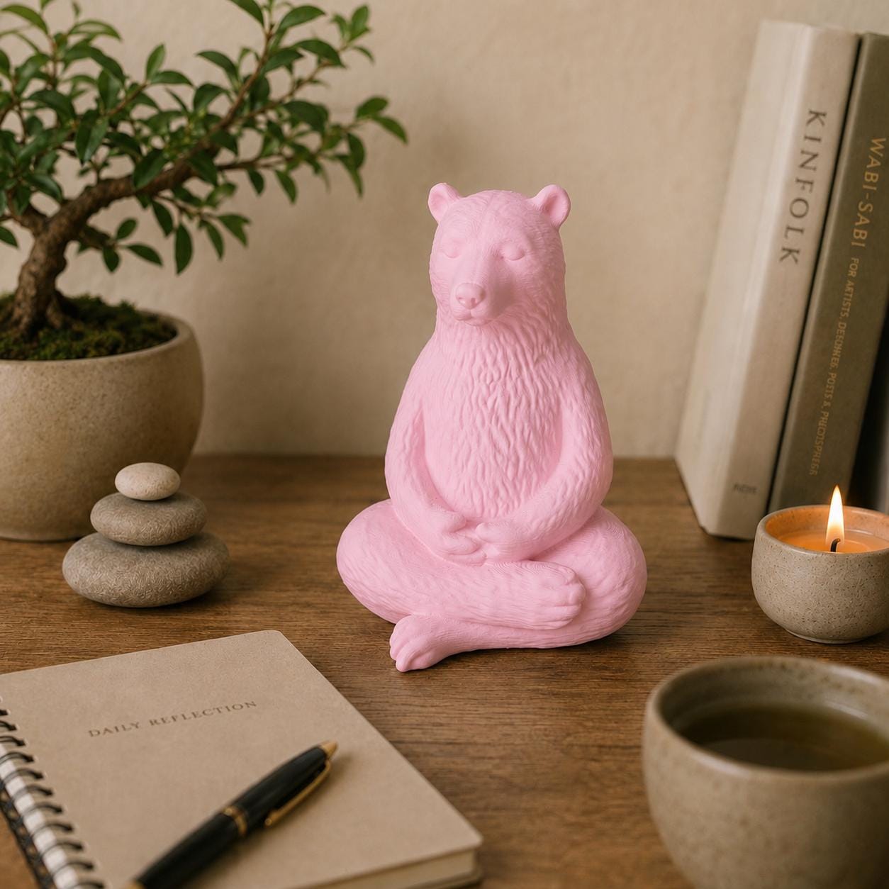Zen Bear Statue, Meditation Bear Decor, Yoga Bear Figurine, Minimalist Shelf Decor, Zen Home Decor, Mindfulness Gift, 3D Printed Bear