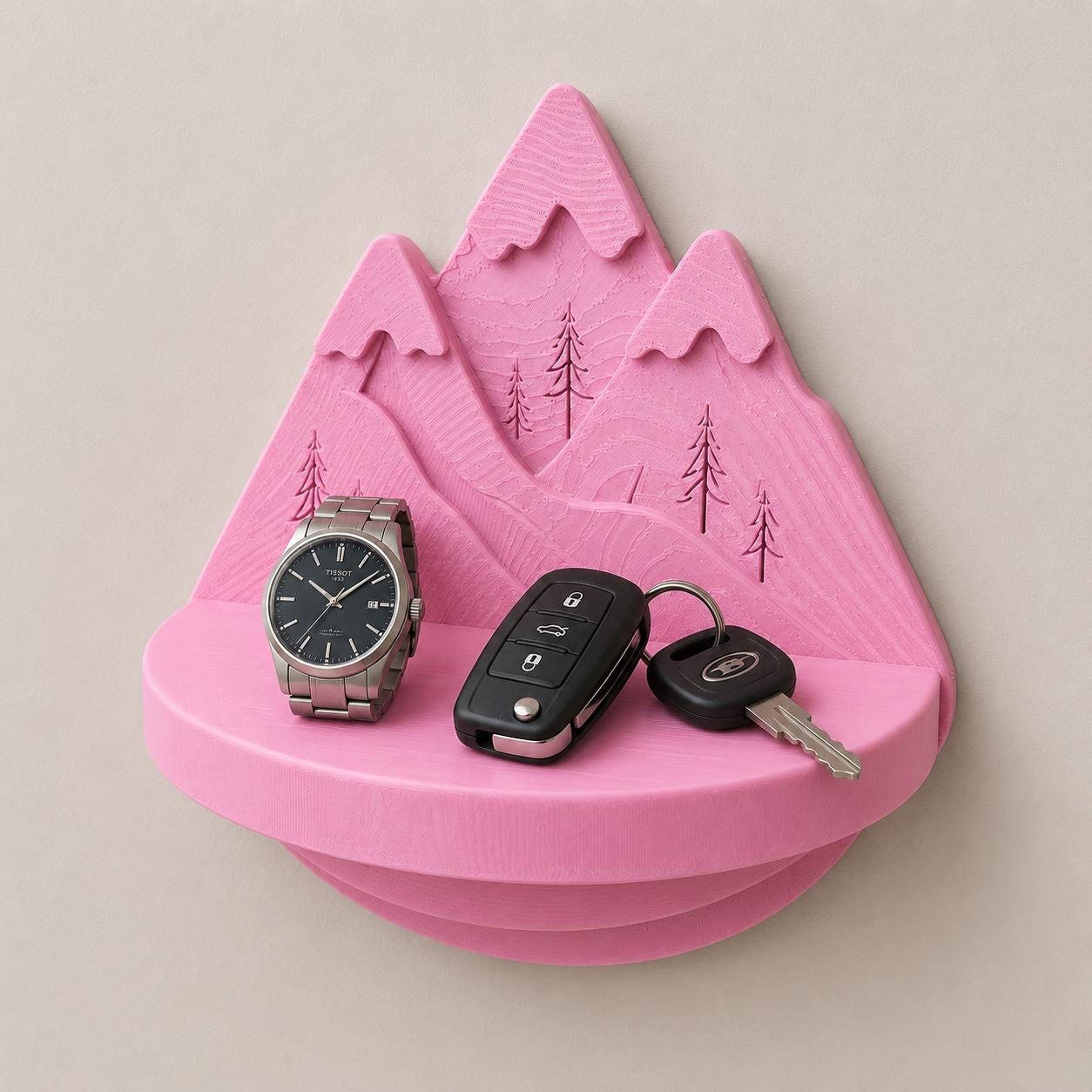 3D Printed Mountain Mini Shelf, Nature Inspired Key Holder, Rustic Entryway Organizer