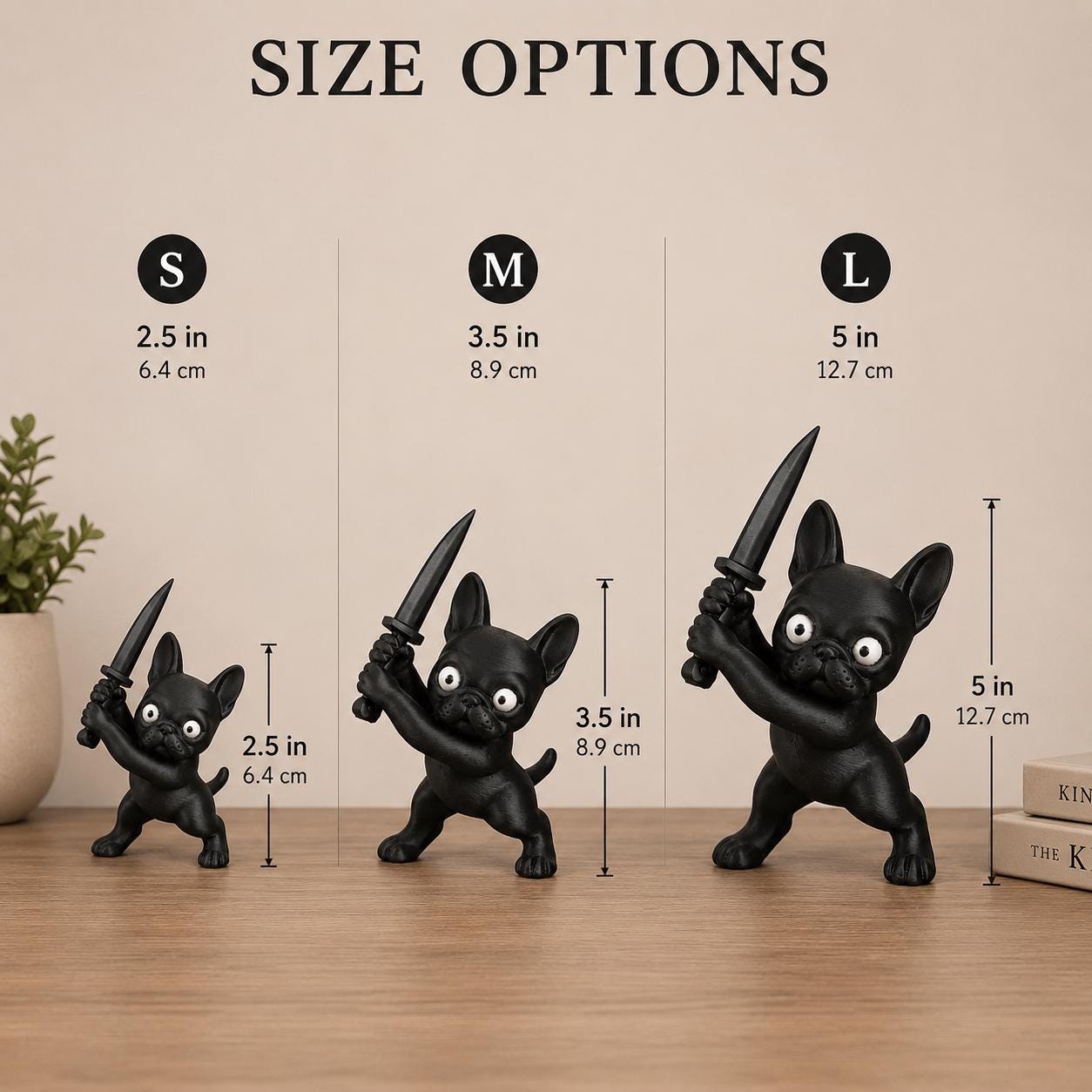 Cute French Bulldog with Knife Figurine, Funny Dog Statue, Black Frenchie Decor, Gothic Desk Decor, Office Shelf Decoration, Gift for Dog Lo