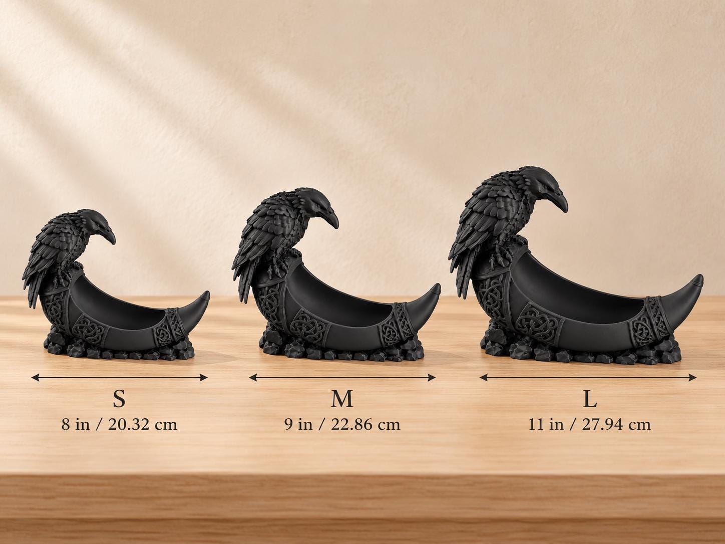 Raven Viking Horn Catchall Tray, 3d Printed Norse Decor, Key and Coin Holder, Gothic Desk Organizer