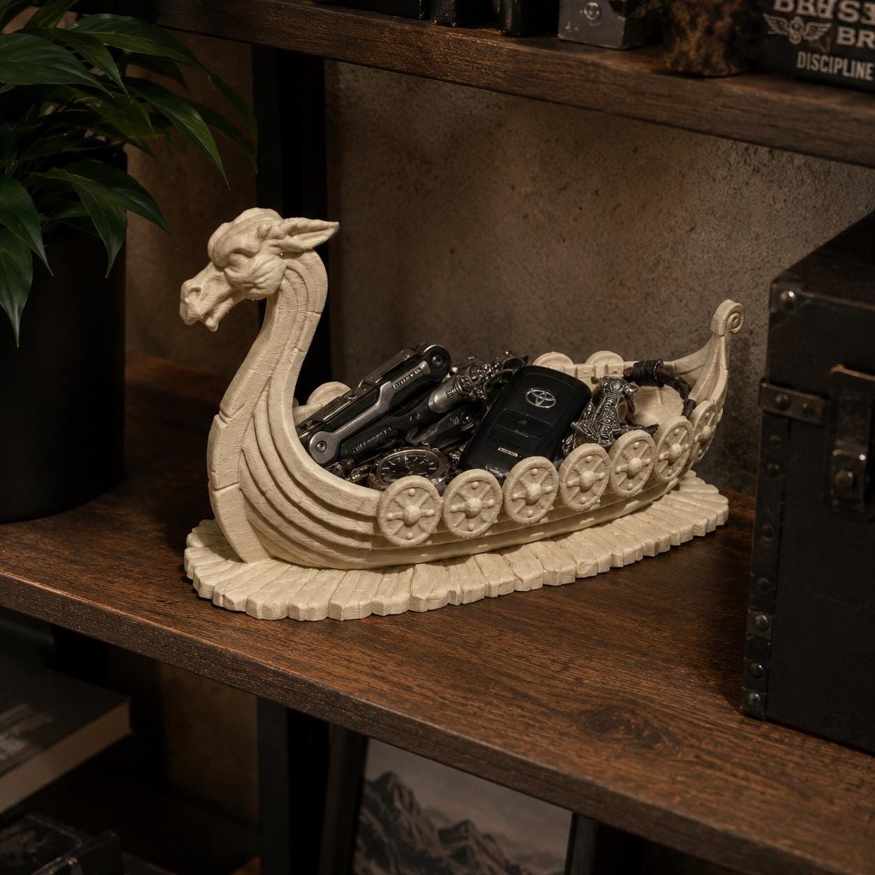 Viking Ship Coin Holder, Norse Dragon Tray, Norse Mythology 3D Printed Catchall for Keys, Coins & Watches