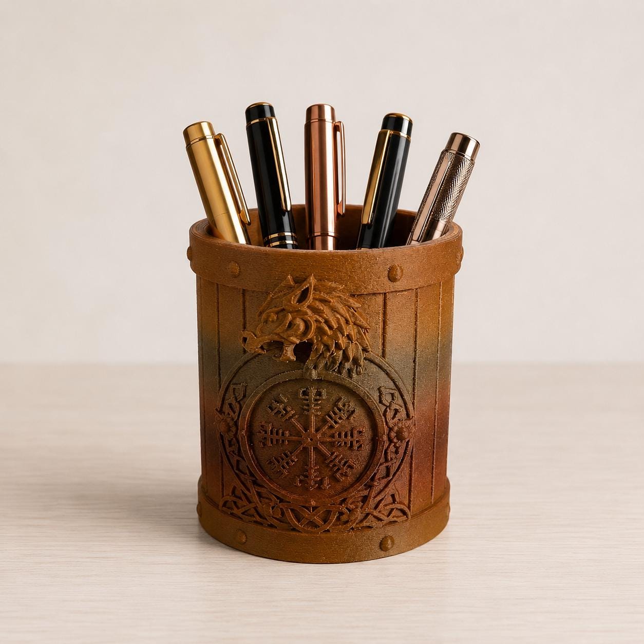 Viking Wolf Pen Holder, Norse Mythology Desk Organizer, 3D Printed Fantasy Decor