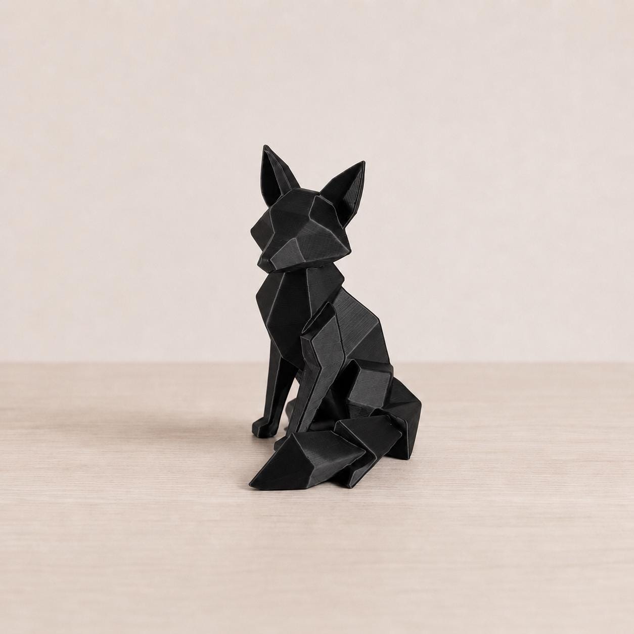 Geometric Fox Figurine, Low Poly 3D Printed Sculpture, Modern Animal Decor