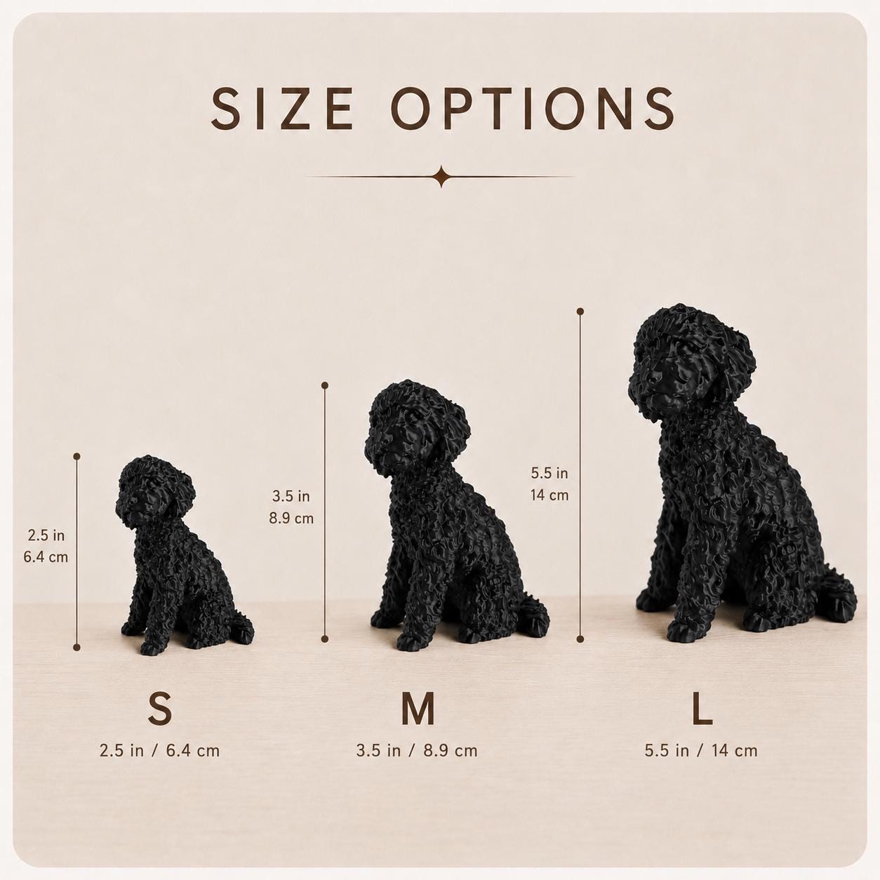 Black Poodle Statue, 3D Printed Dog Sculpture, Modern Curly Coat Decor