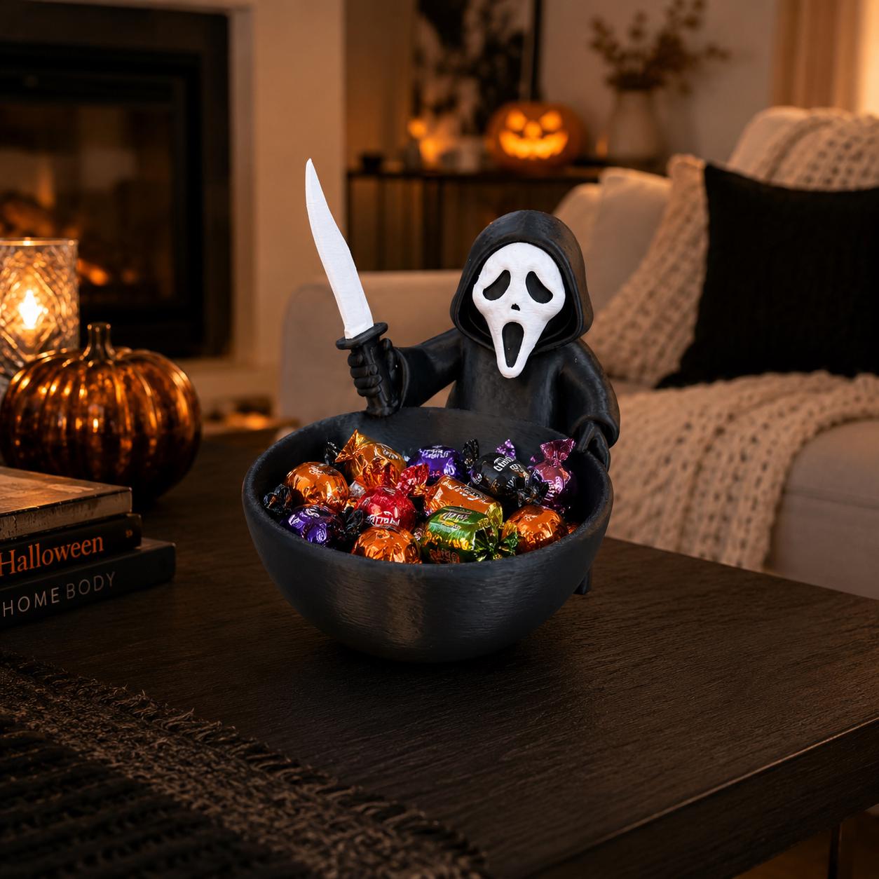 Ghost Face Halloween Candy Bowl, 3D Printed Horror Candy Dish, Spooky Trick or Treat Bowl, Halloween Table Decor, Scary Entryway Catchall