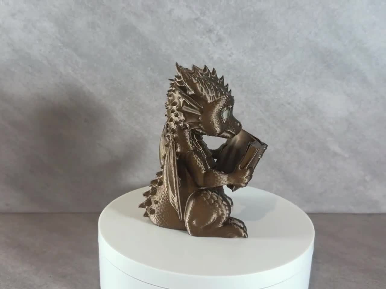 Cute Reading Dragon Figurine, Book Lover Dragon Decor, Fantasy Bookshelf Decor, Dragon Reading Book Statue, Gift for Book Lovers video cover