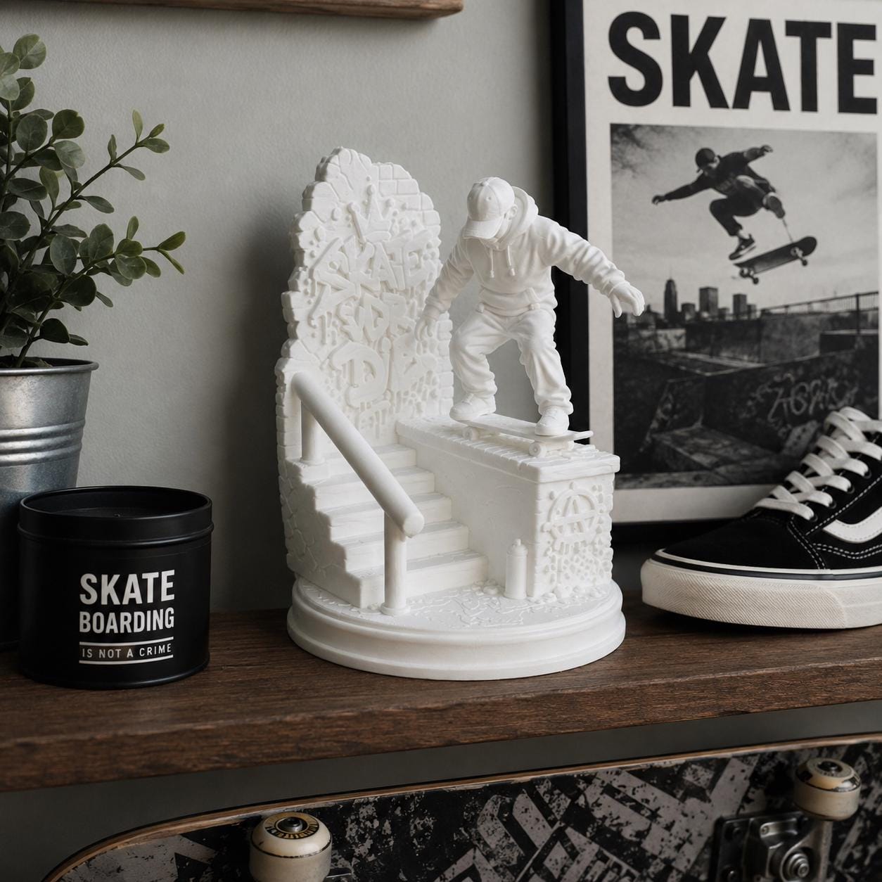 Skateboarder Figurine, Skateboard Decor, Skater Gift, Skateboarding Statue, Skate Park Desk Decor, Skater Room Decor, Skateboard Gift