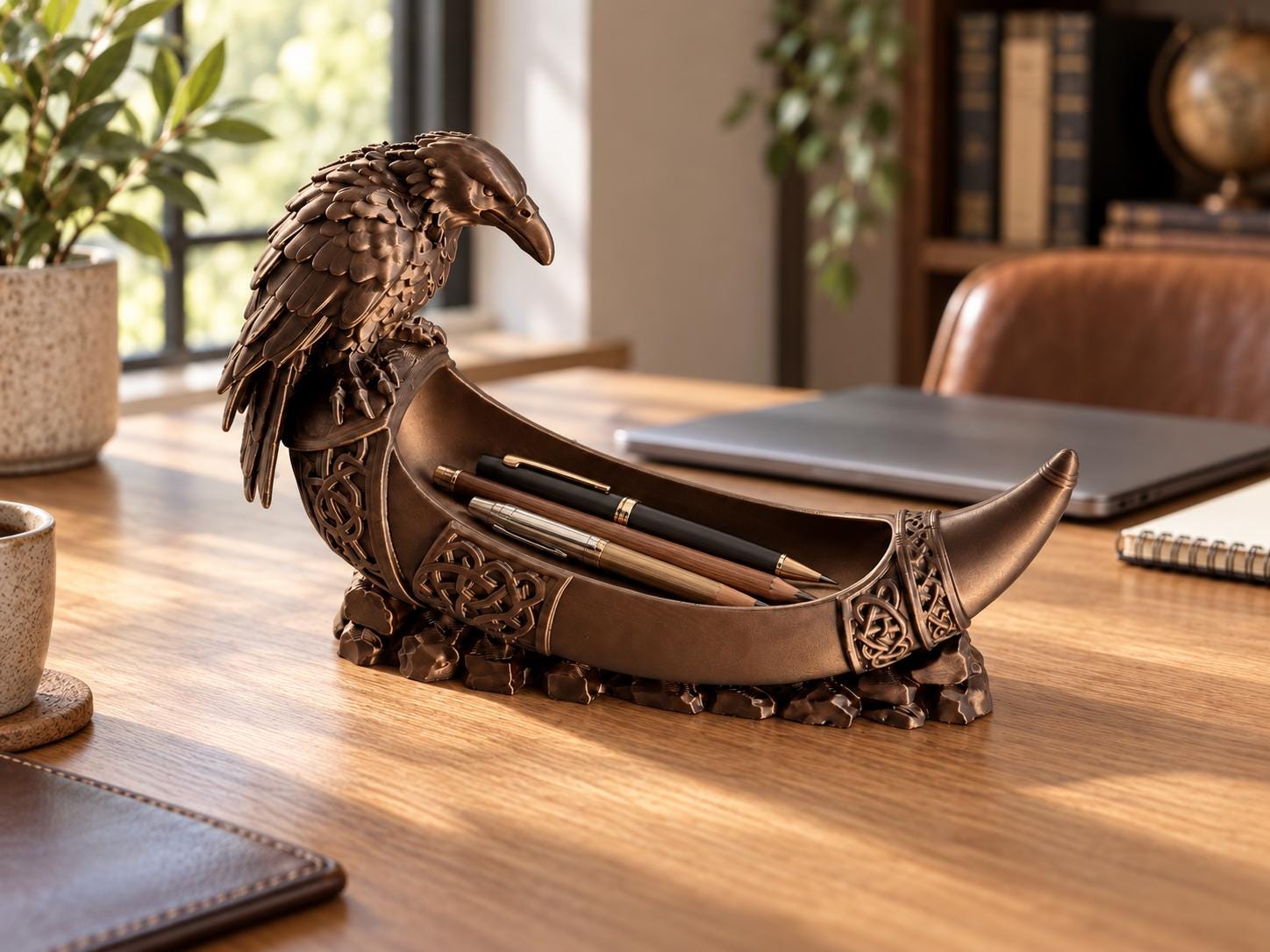 Raven Viking Horn Catchall Tray, 3d Printed Norse Decor, Key and Coin Holder, Gothic Desk Organizer
