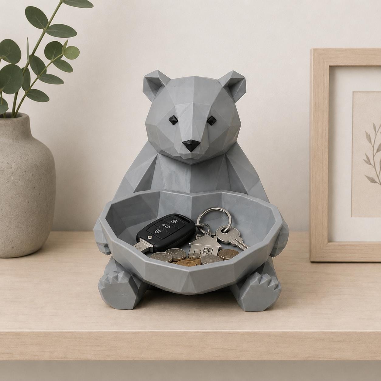Low Poly Bear Jewelry Dish, Cute Bear Catchall Tray, 3D Printed Bear Bowl Organizer, Entryway Key Holder, Modern Animal Desk Decor