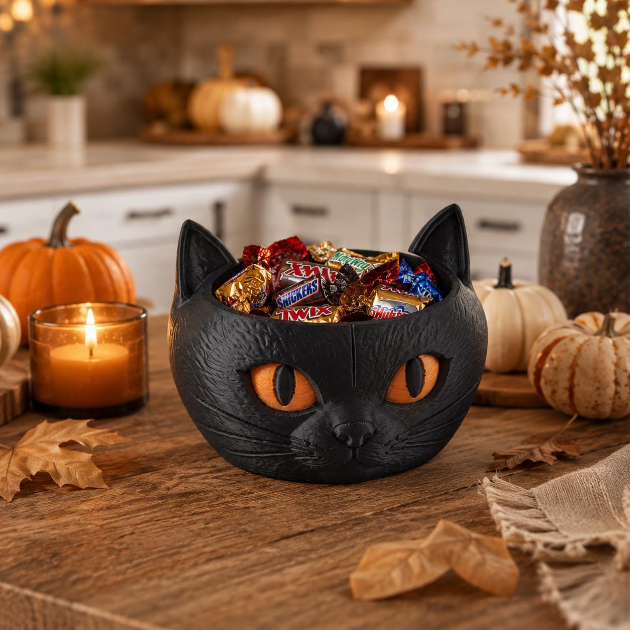 Black Cat Candy Bowl, Halloween Candy Holder, 3D Printed Cat Catchall Tray, Spooky Halloween Decor, Cat Lover Gift