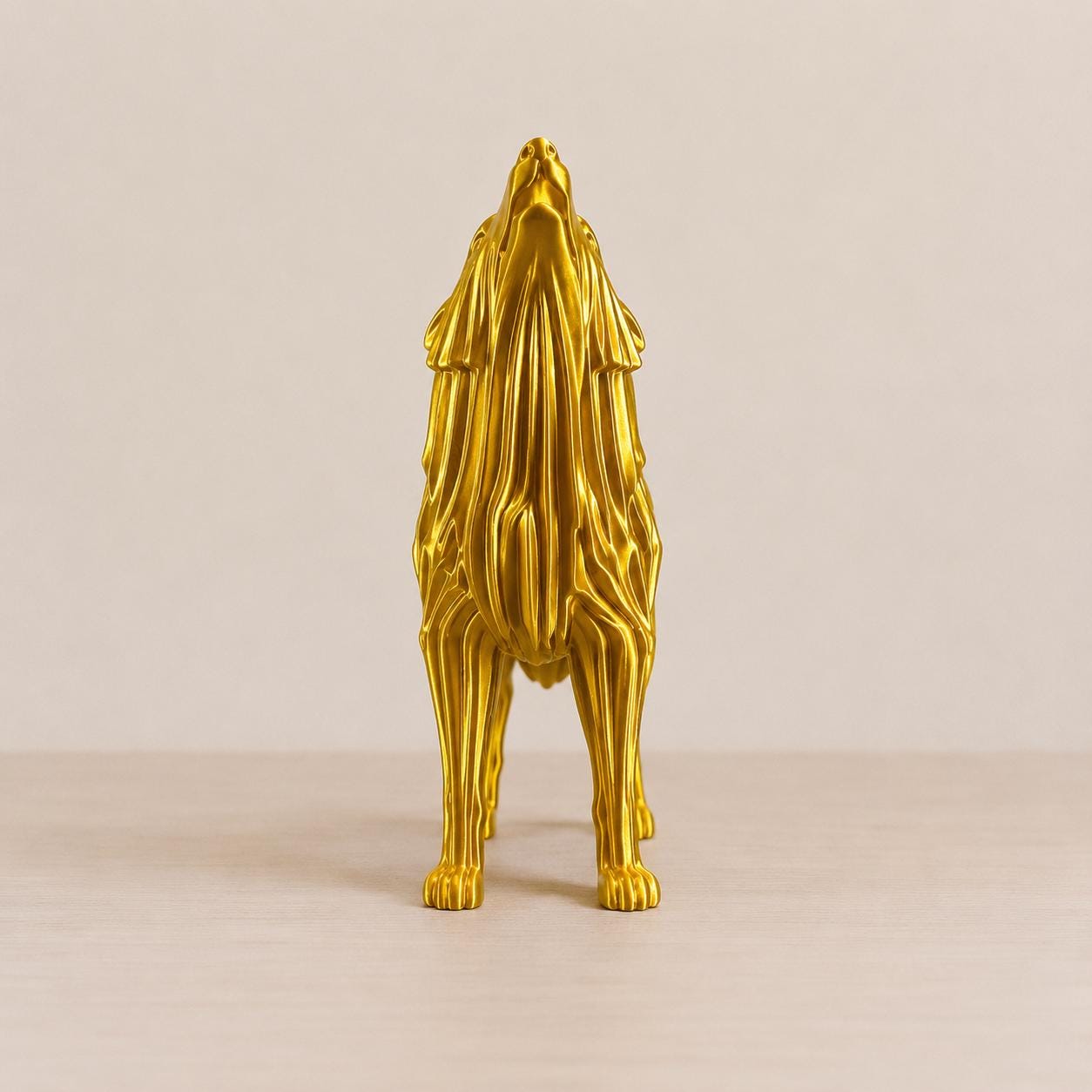 Howling Wolf Figurine, Metallic Gold 3D Printed Sculpture, Modern Wildlife Decor