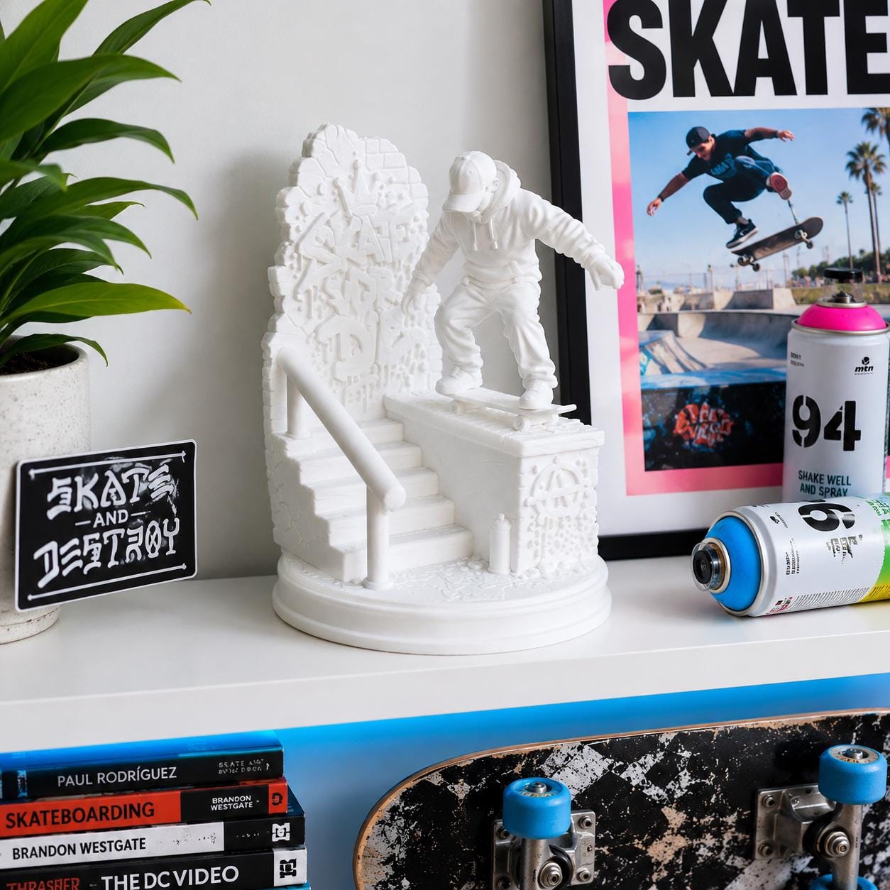Skateboarder Figurine, Skateboard Decor, Skater Gift, Skateboarding Statue, Skate Park Desk Decor, Skater Room Decor, Skateboard Gift
