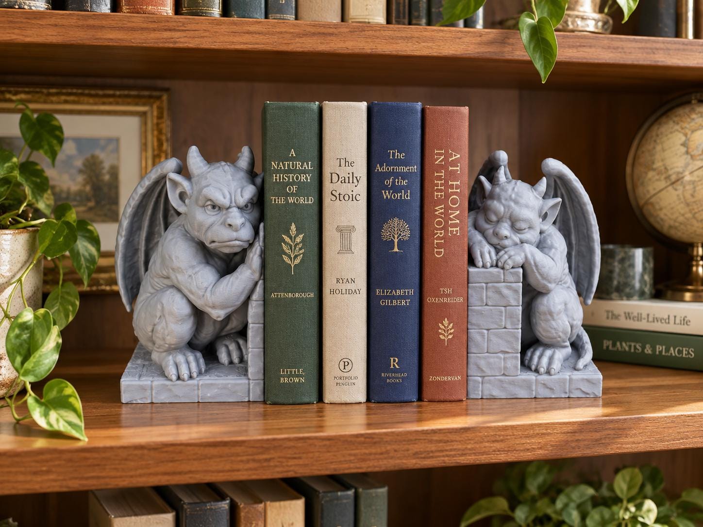 Gargoyle Bookends, 3D Printed Gothic Bookshelf Decor, Sleeping & Watchful Guardians, Fantasy Book Lover Gift