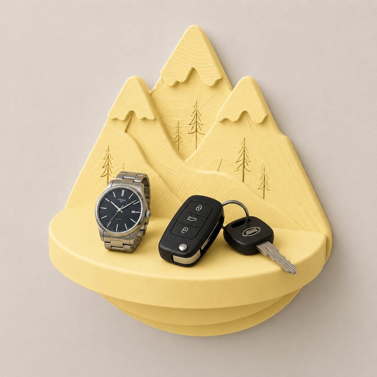 3D Printed Mountain Mini Shelf, Nature Inspired Key Holder, Rustic Entryway Organizer