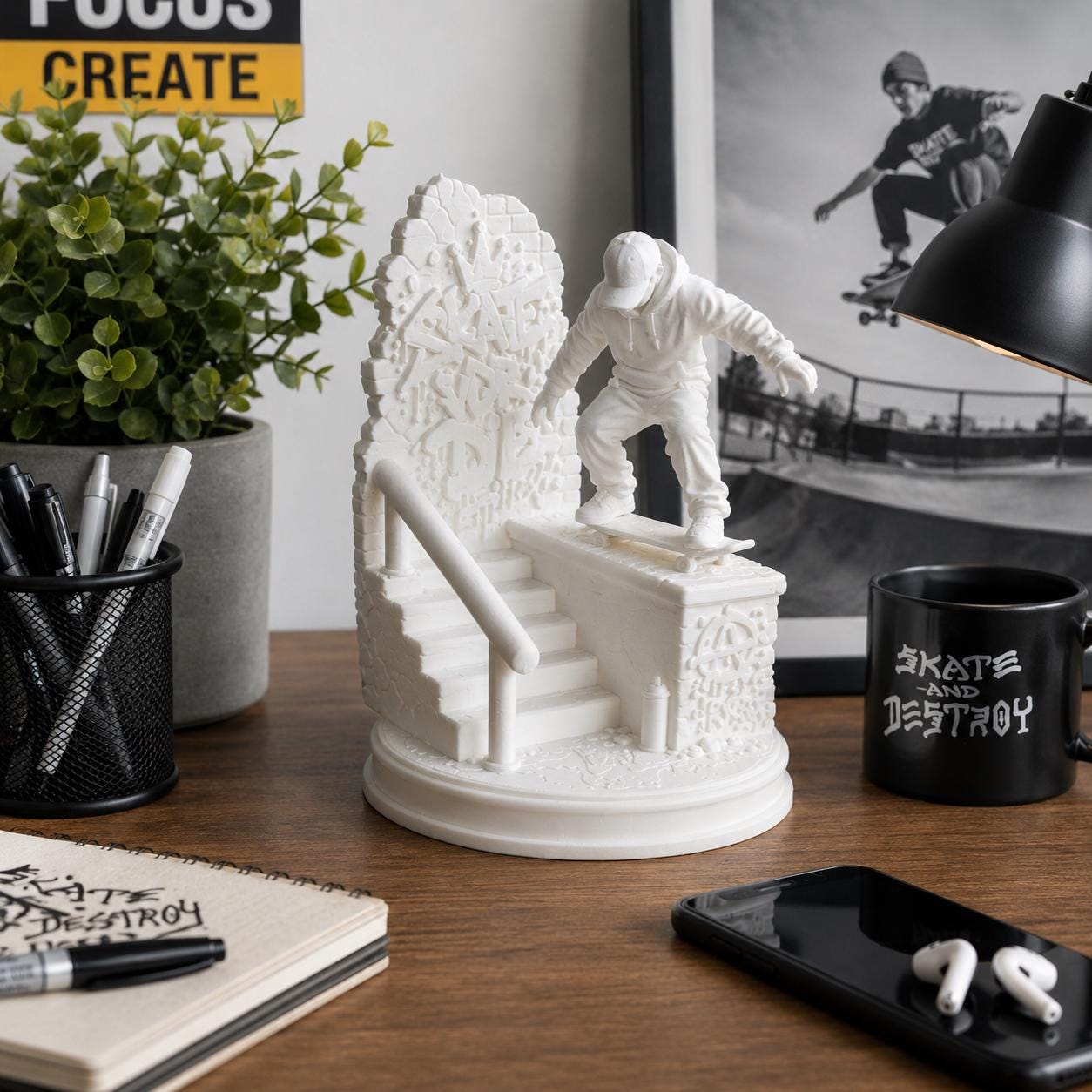 Skateboarder Figurine, Skateboard Decor, Skater Gift, Skateboarding Statue, Skate Park Desk Decor, Skater Room Decor, Skateboard Gift
