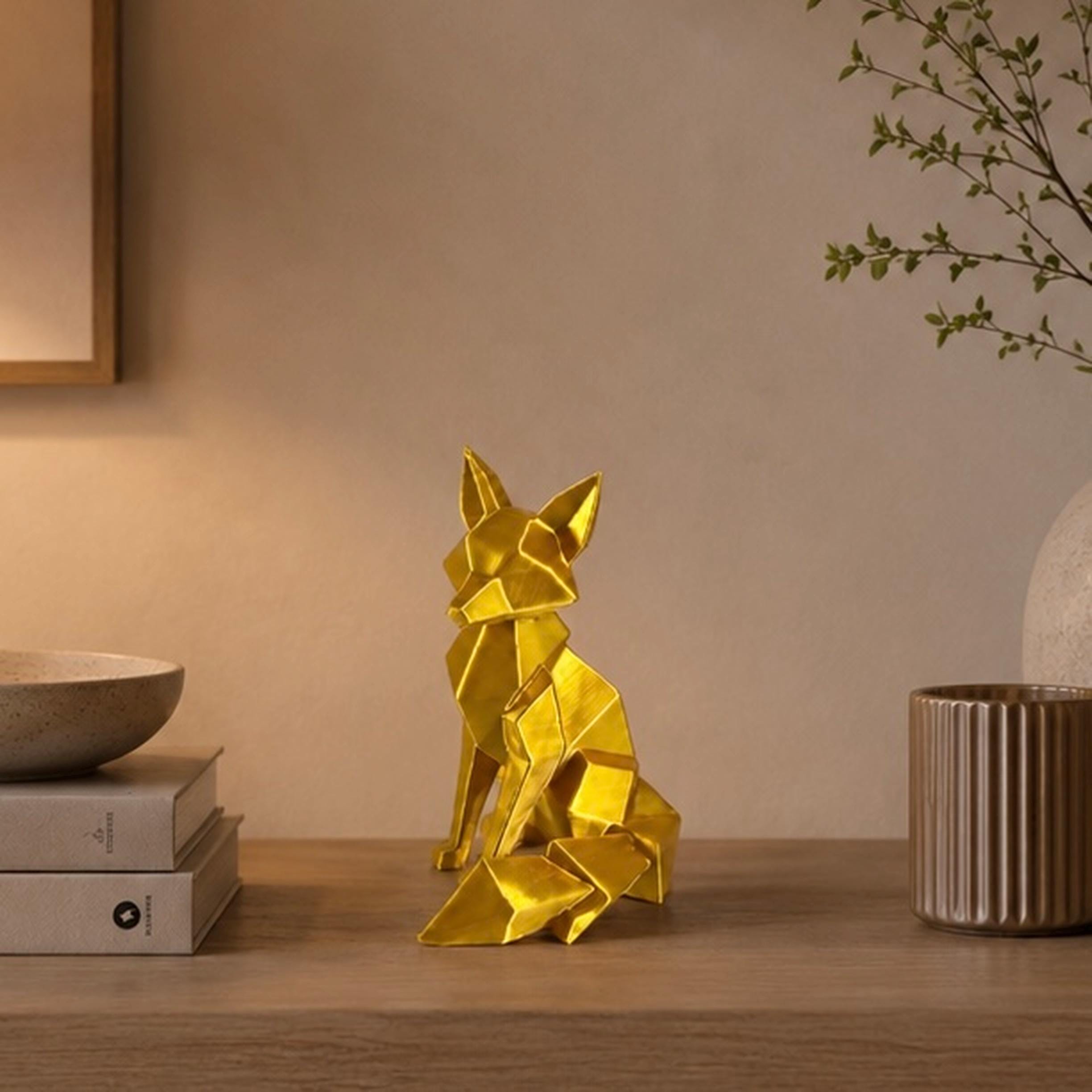 Geometric Fox Figurine, Low Poly 3D Printed Sculpture, Modern Animal Decor