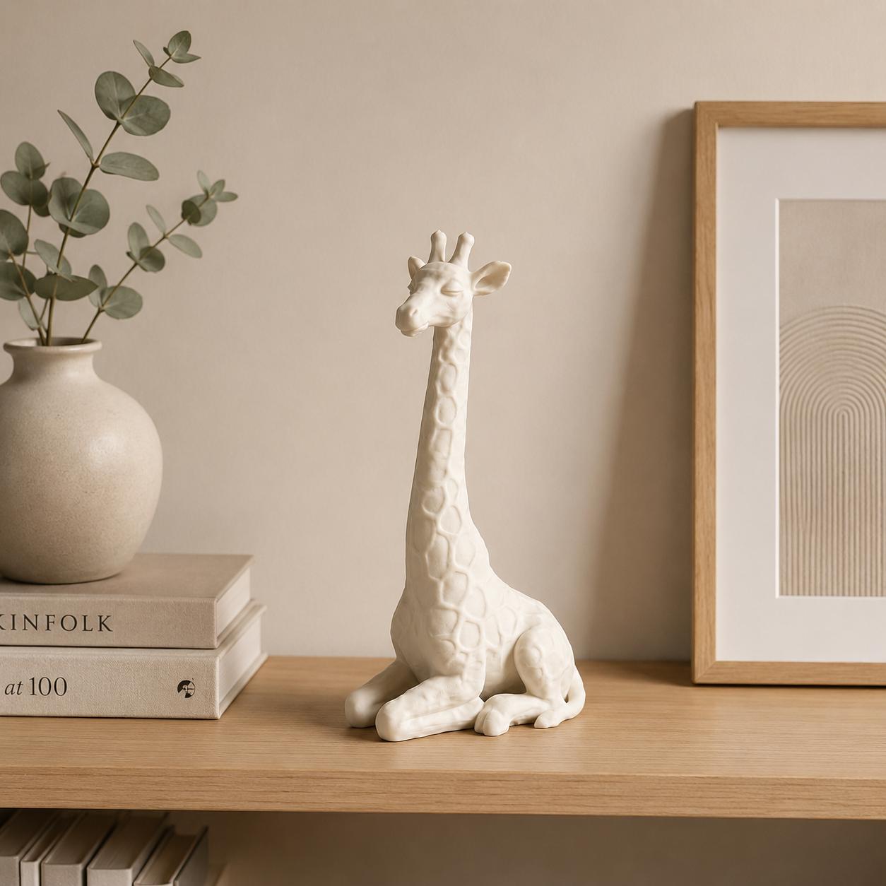 Giraffe Figurine Zen Statue, Calm Animal Sculpture, Minimalist Safari Decor, 3D Printed Shelf Decor Gift