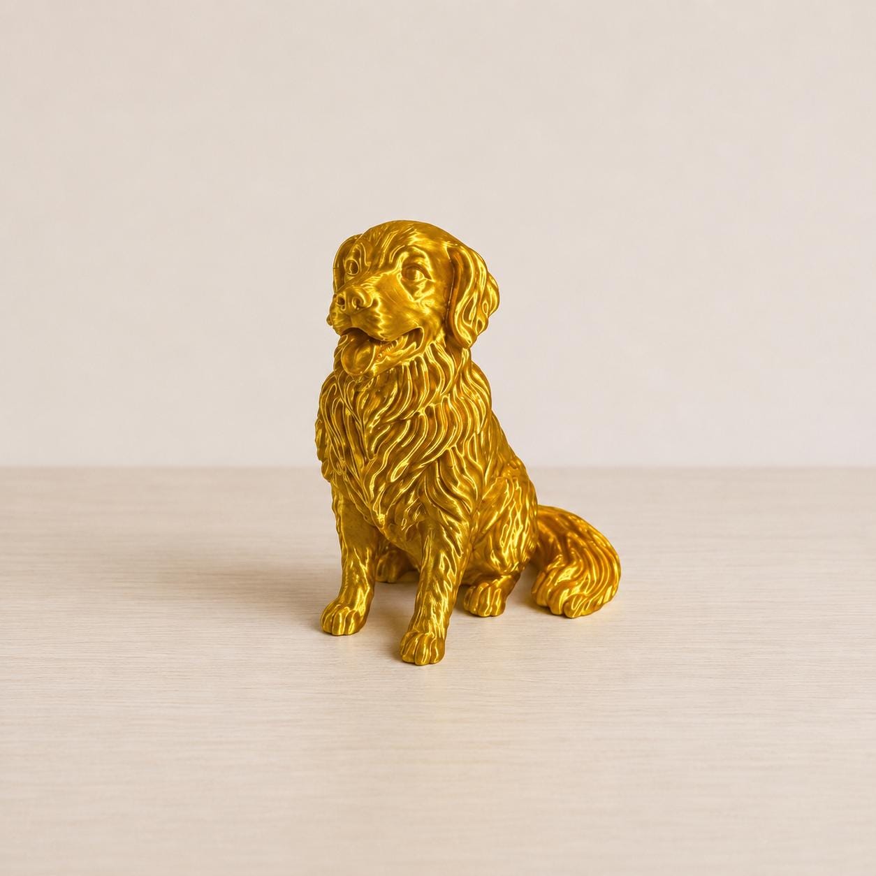 Golden Retriever Figurine, 3D Printed Dog Statue, Gold Finish Shelf Decor