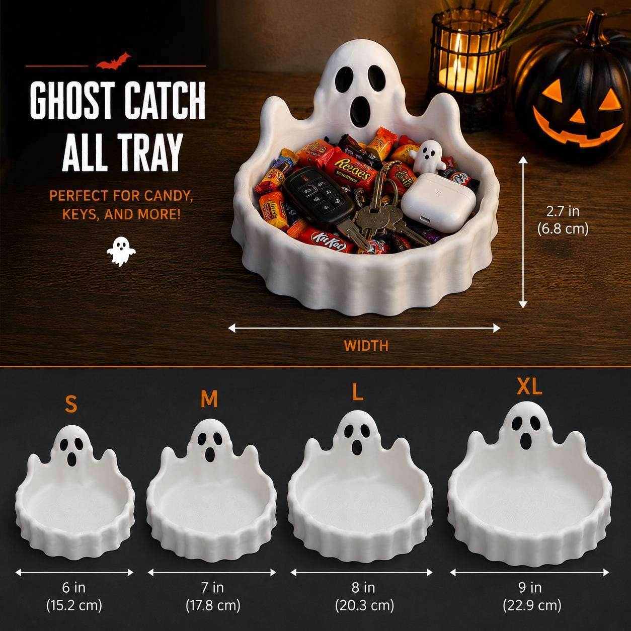 3D Printed Ghost Catch All Tray, Halloween Candy Bowl, Spooky Key Dish, Halloween Desk Organizer, Ghost Decor, Halloween Gift