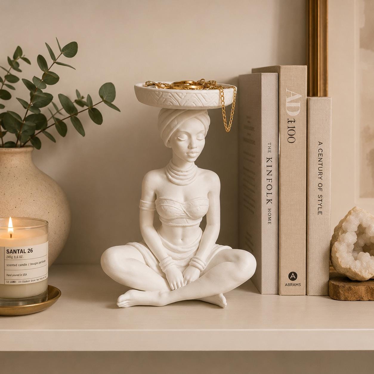 Jewelry Holder Statue, 3d Printed African Woman Decor, Ring Organizer, Vanity Tray, Jewelry Dish, Bedroom Shelf Decor, Gift for Women