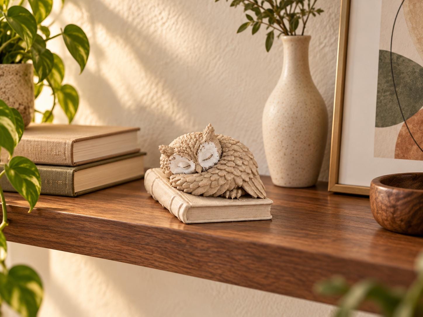 Sleeping Owl on Book Figurine, 3d Printed Cozy Bookshelf Decor, Book Lover Gift, Woodland Owl Statue, Reading Nook Decoration