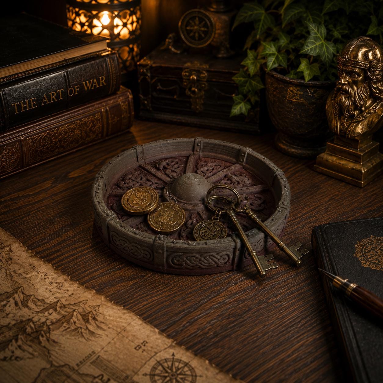 Viking Shield Valet Tray – 3D Printed Medieval Coin Bowl, Key Holder & Fantasy Desk Organizer