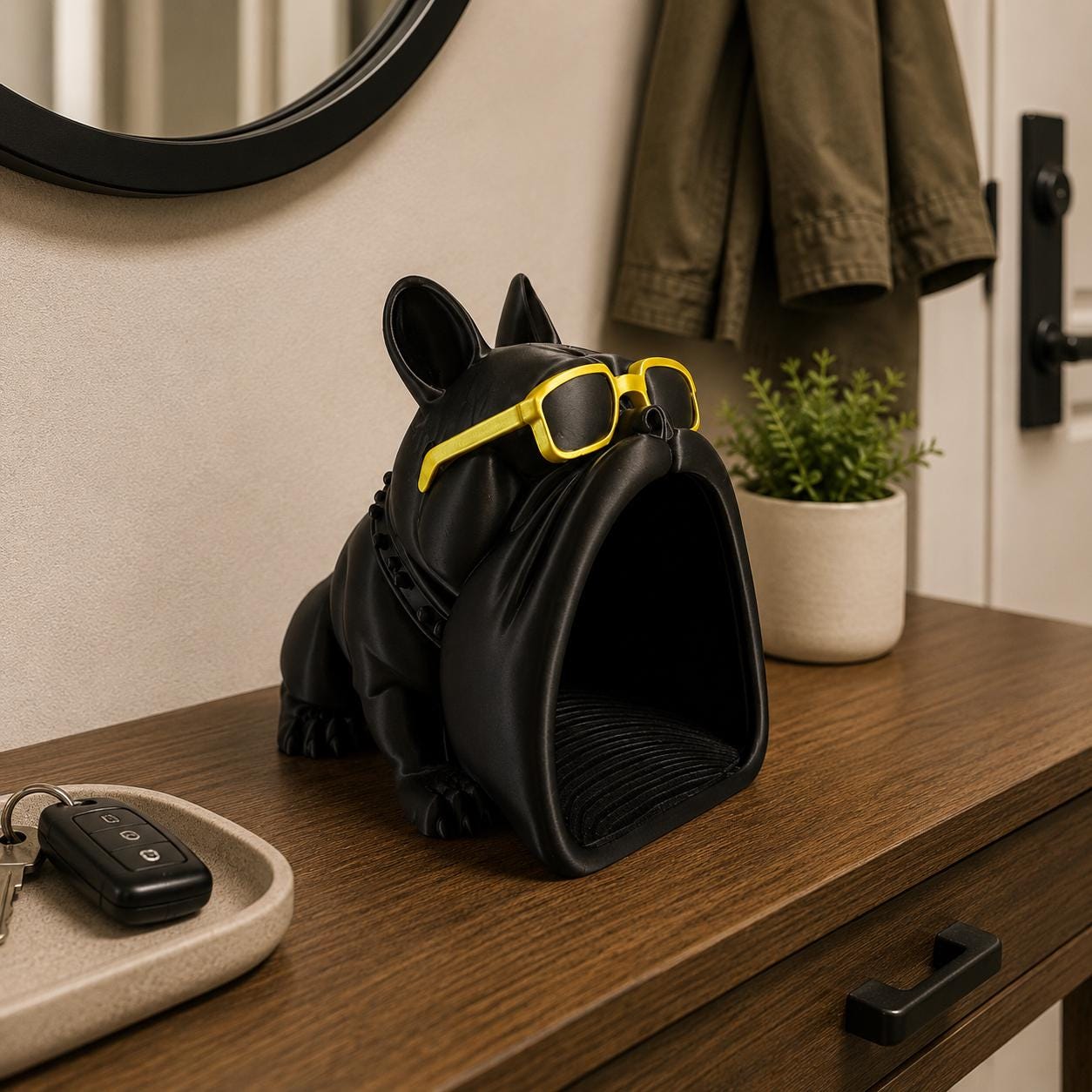 3D Printed Bulldog Catchall Tray with Glasses, Funny Dog Key Holder, Entryway Organizer, Desk Storage, Unique Dog Lover Gift