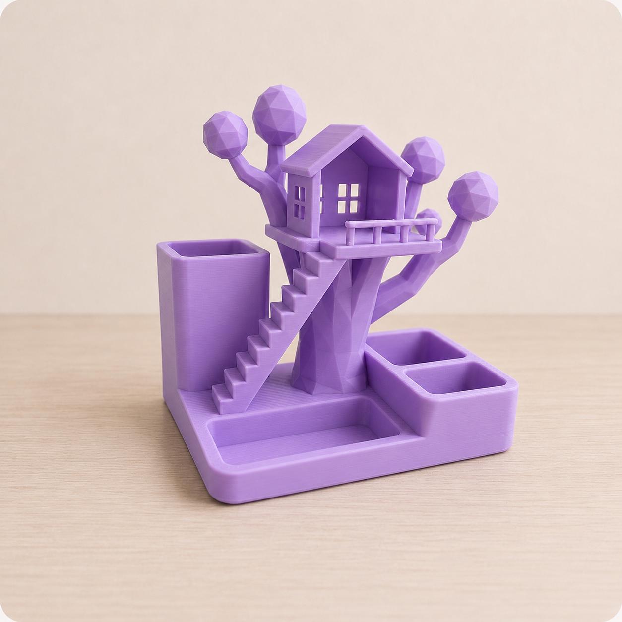3D Printed Treehouse Desk Organizer, Pen Holder, Office Accessories Storage