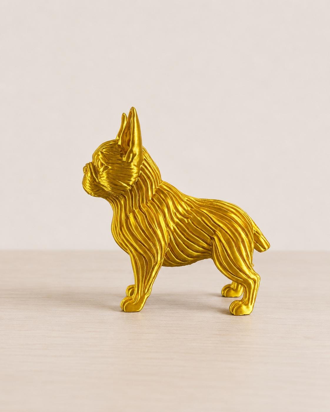 3D Printed French Bulldog Figurine, Modern Dog Statue, Desk Decor, Gold Black