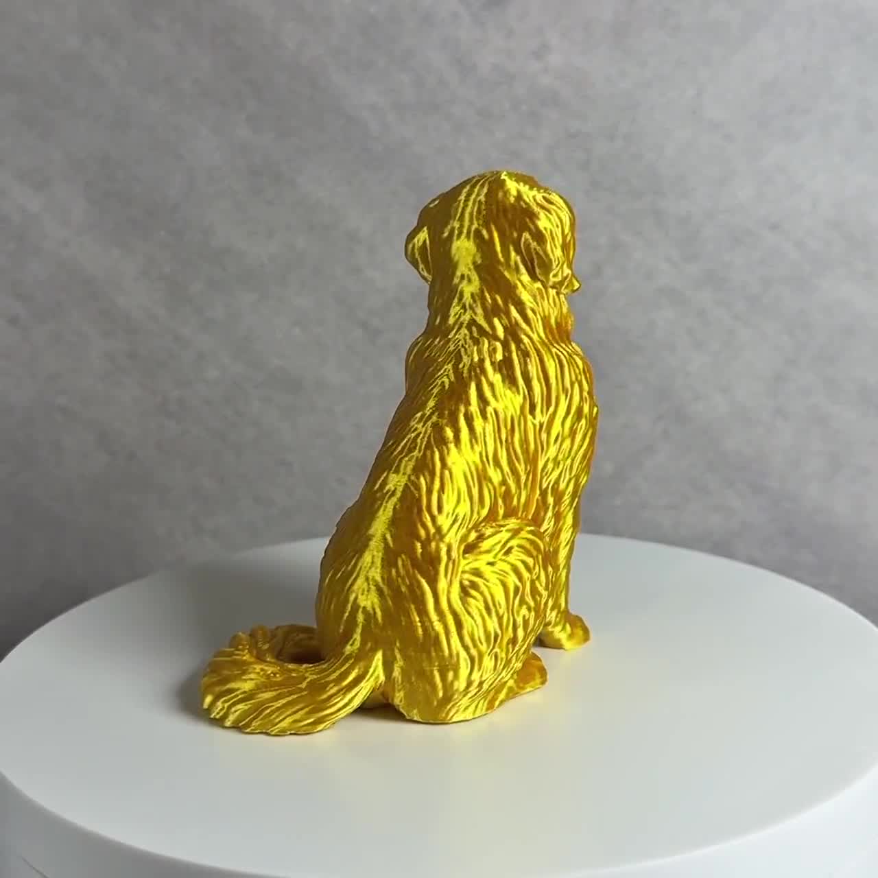 Golden Retriever Figurine, 3D Printed Dog Statue, Gold Finish Shelf Decor video cover