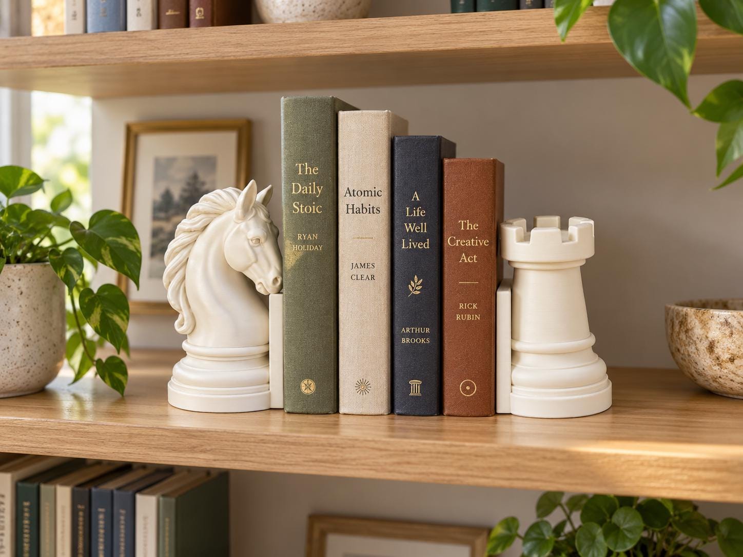 Chess Bookends Set, Knight and Rook, 3D Printed Bookshelf Decor, Chess Lover Gift, Book Holder