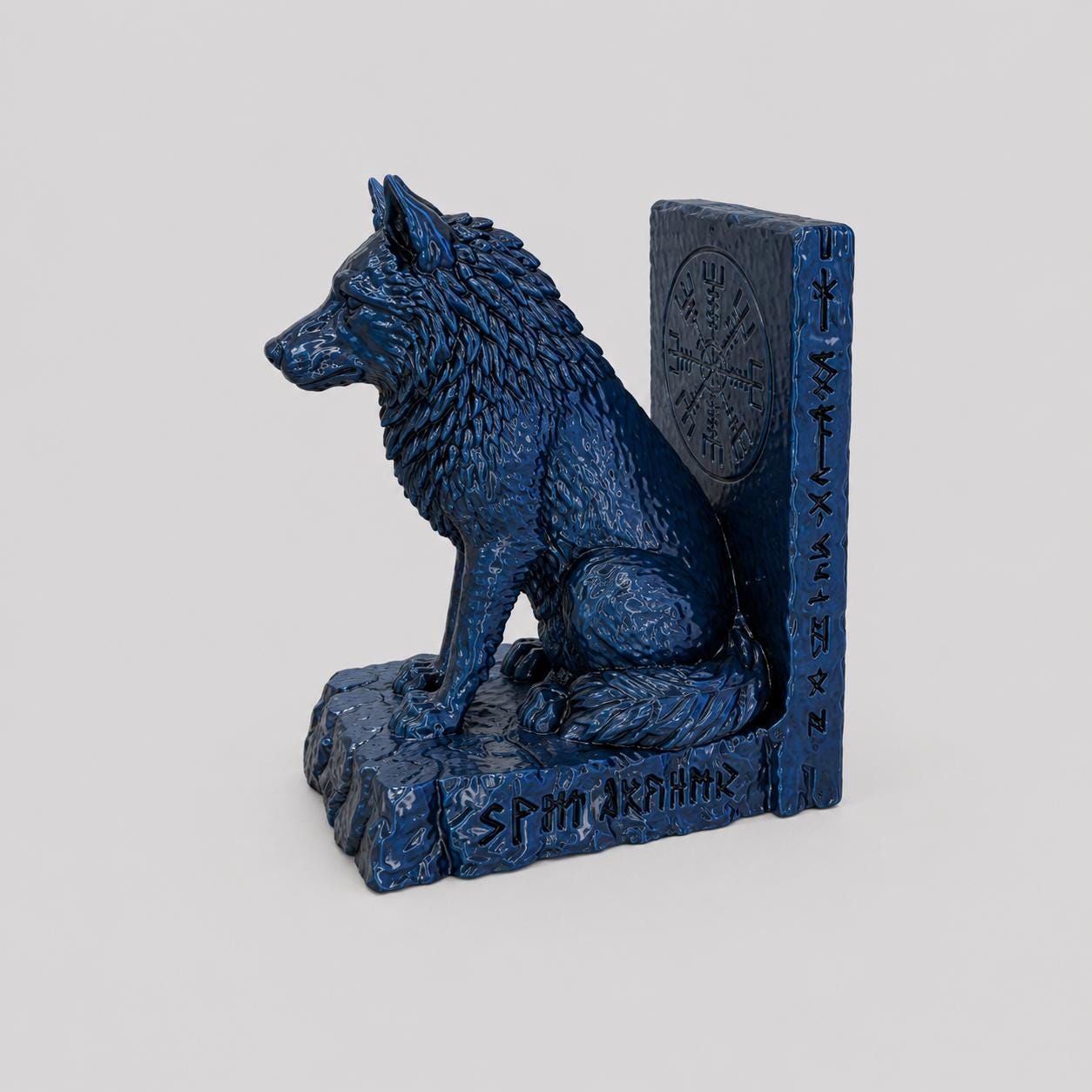 Viking Wolf Bookend | Norse Mythology Book Holder | Rune Bookshelf Decor | 3D Printed Wolf Statue | Fantasy Home Decor