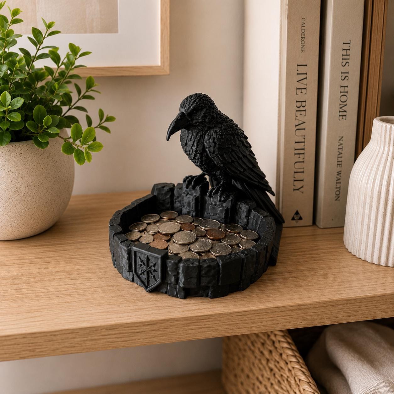 Raven Catchall Tray, Gothic Nightstand Organizer, Crow Key Bowl, Jewelry Holder, 3d Printed Entryway Decor