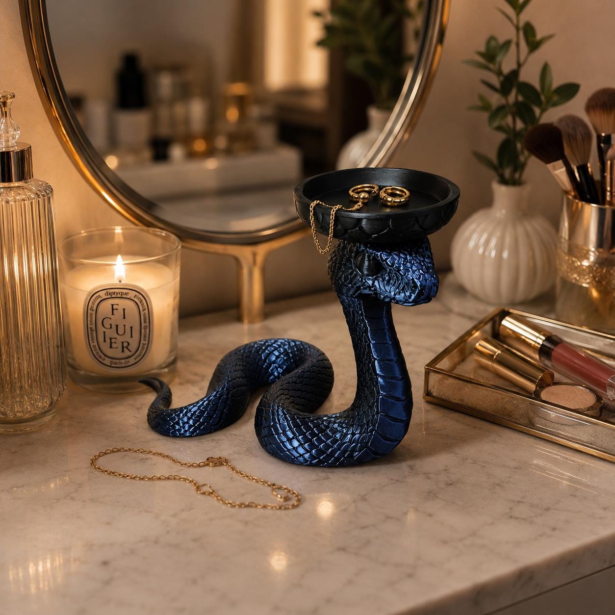 Snake Jewelry Holder, 3d Printed Cobra Ring Dish, Gothic Trinket Tray, Vanity Organizer, Snake Decor, Jewelry Organizer