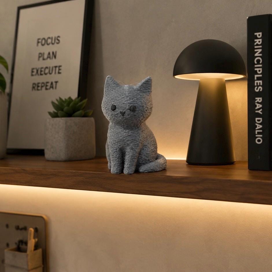 Gray 3D Printed Cat Figurine, Minimalist Desk Pet, Office Companion, Cat Lover Gift