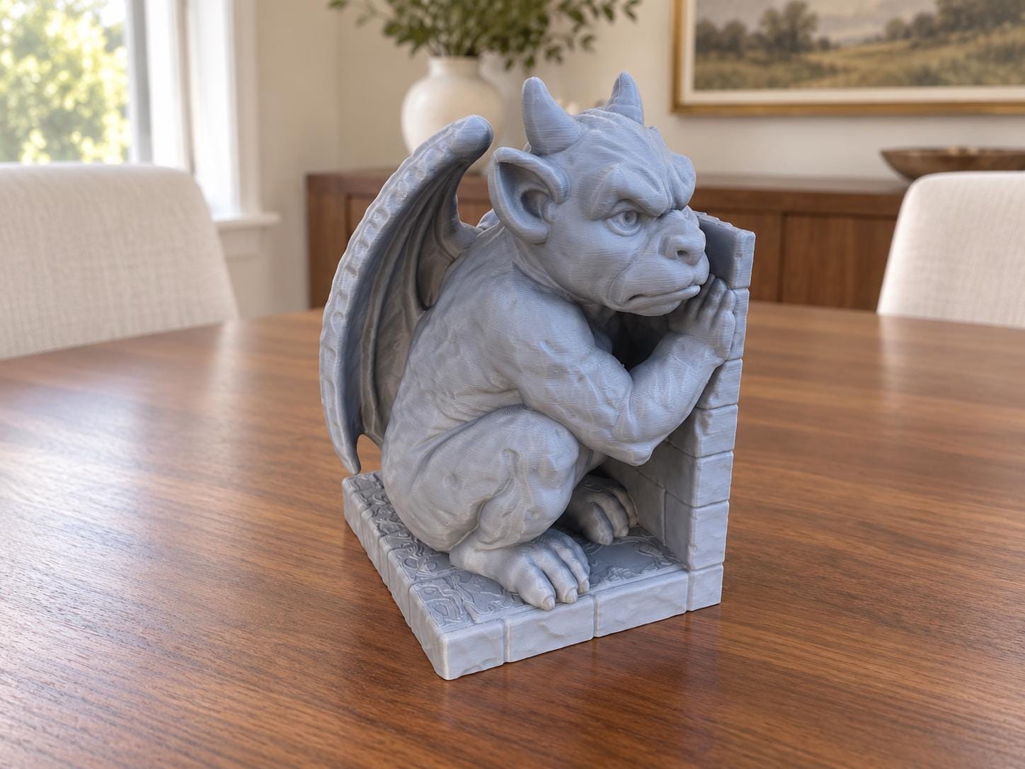 Gargoyle Bookends, 3D Printed Gothic Bookshelf Decor, Sleeping & Watchful Guardians, Fantasy Book Lover Gift
