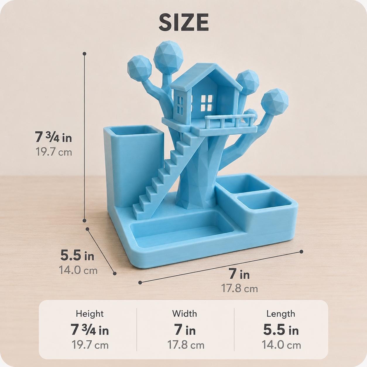 3D Printed Treehouse Desk Organizer, Pen Holder, Office Accessories Storage