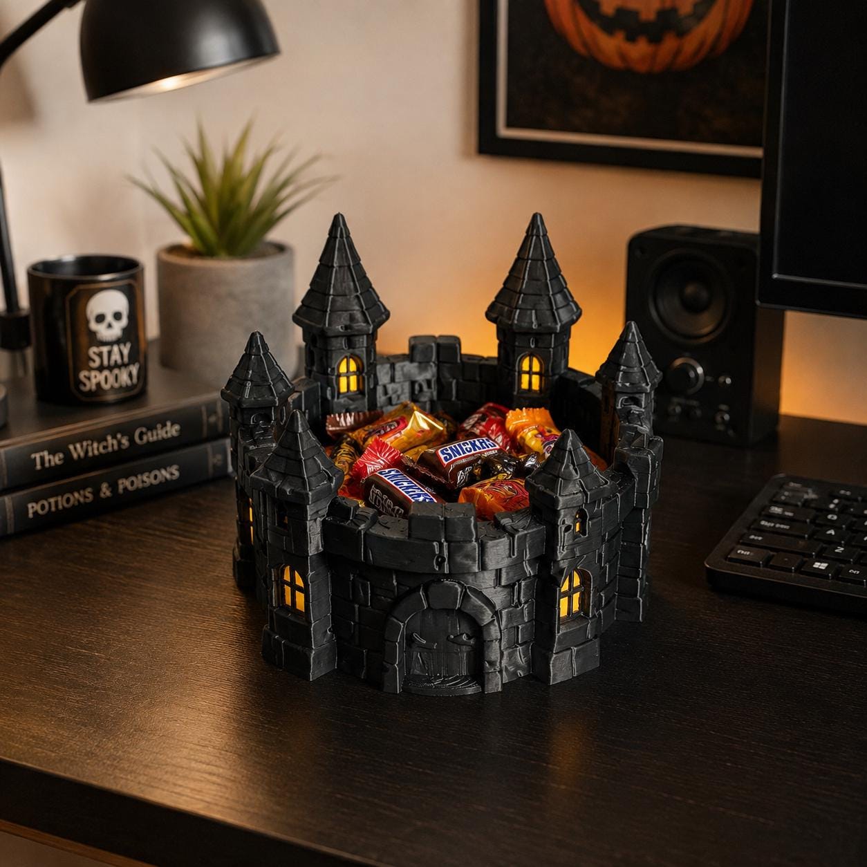 3D Printed Gothic Castle Catch-All Tray, Halloween Candy Bowl, Spooky Key & Wallet Organizer, Haunted Castle Desk Decor, Halloween Decor