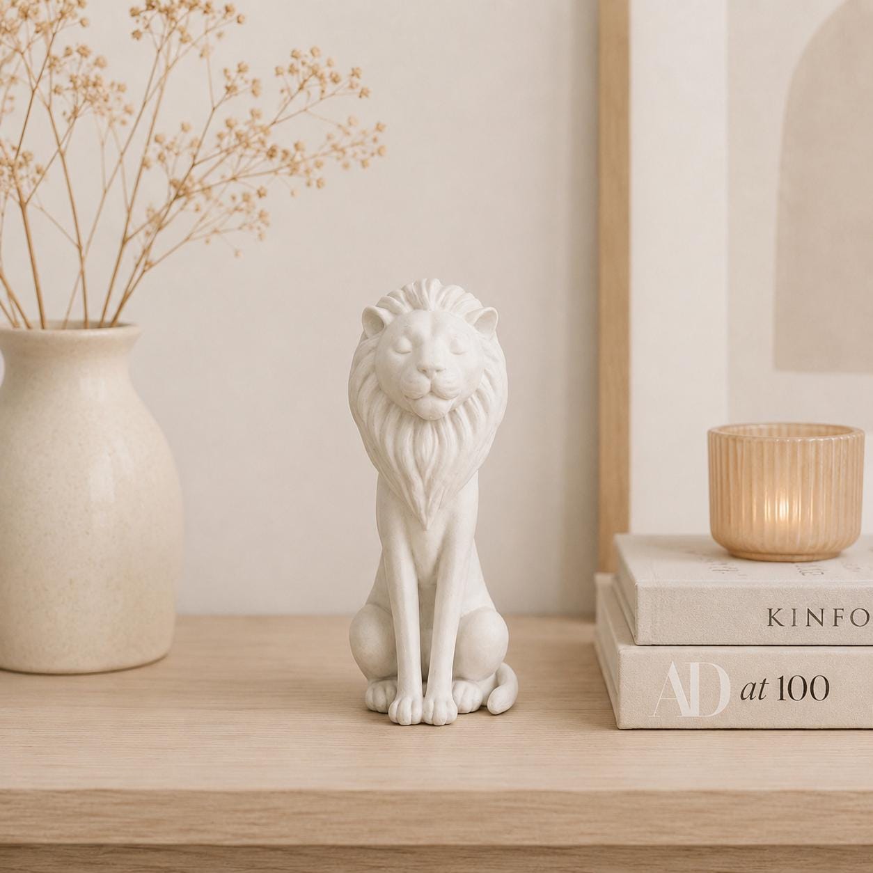 Zen Lion Statue, Minimalist 3D Printed Sculpture, Meditation Animal Decor