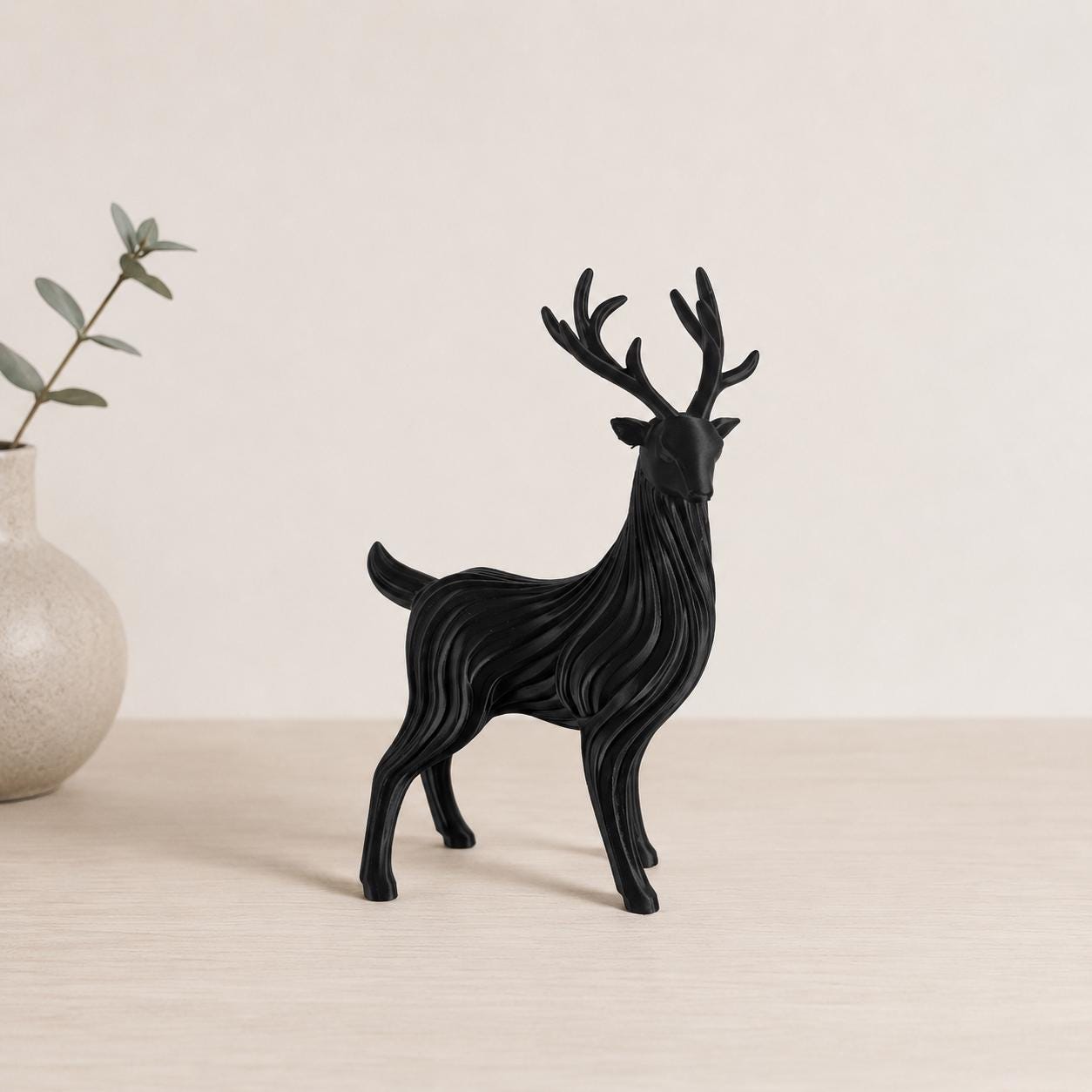 Minimalist Deer Figurine, 3D Printed Stag Sculpture, Modern Woodland Decor