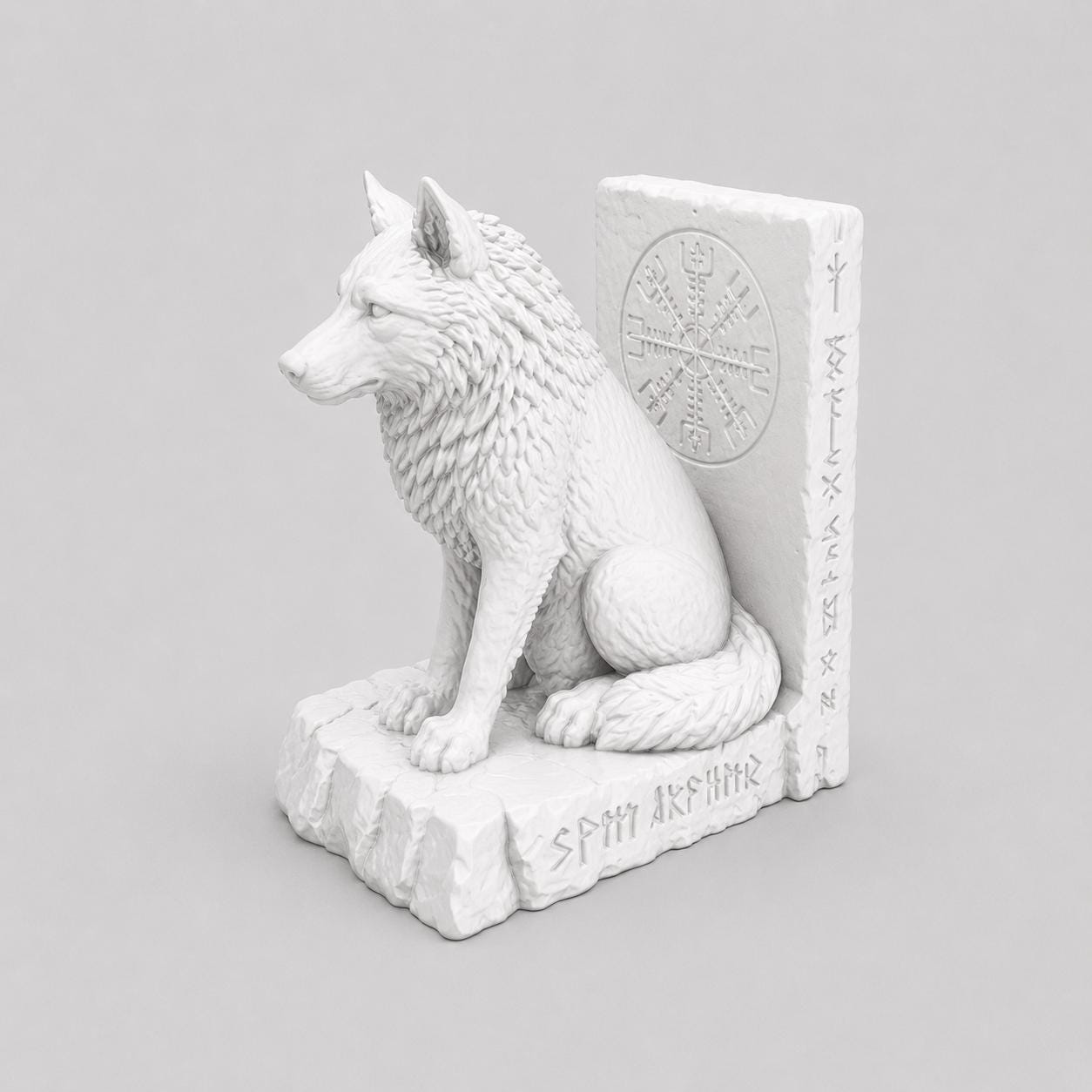 Viking Wolf Bookend | Norse Mythology Book Holder | Rune Bookshelf Decor | 3D Printed Wolf Statue | Fantasy Home Decor