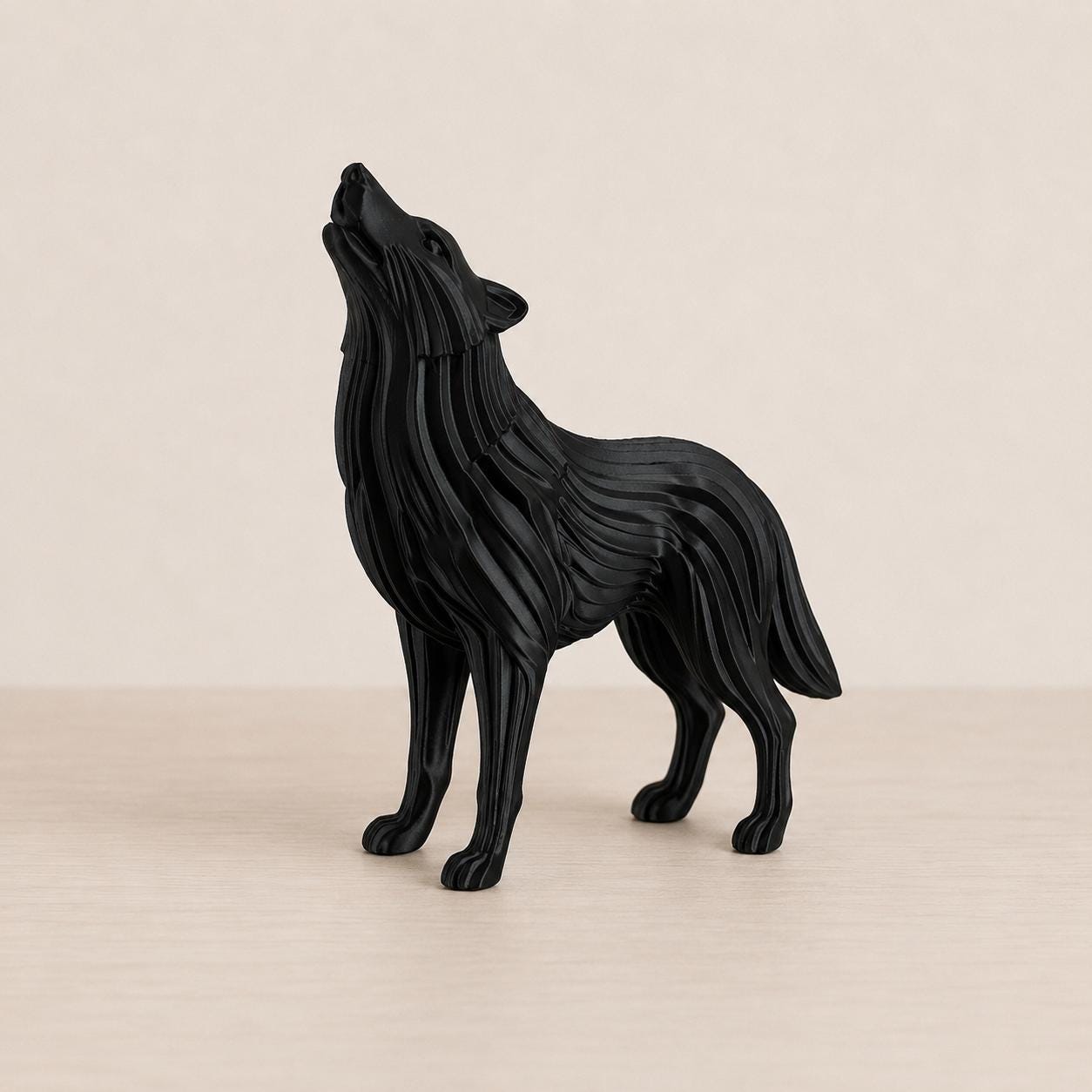Howling Wolf Figurine, Metallic Gold 3D Printed Sculpture, Modern Wildlife Decor