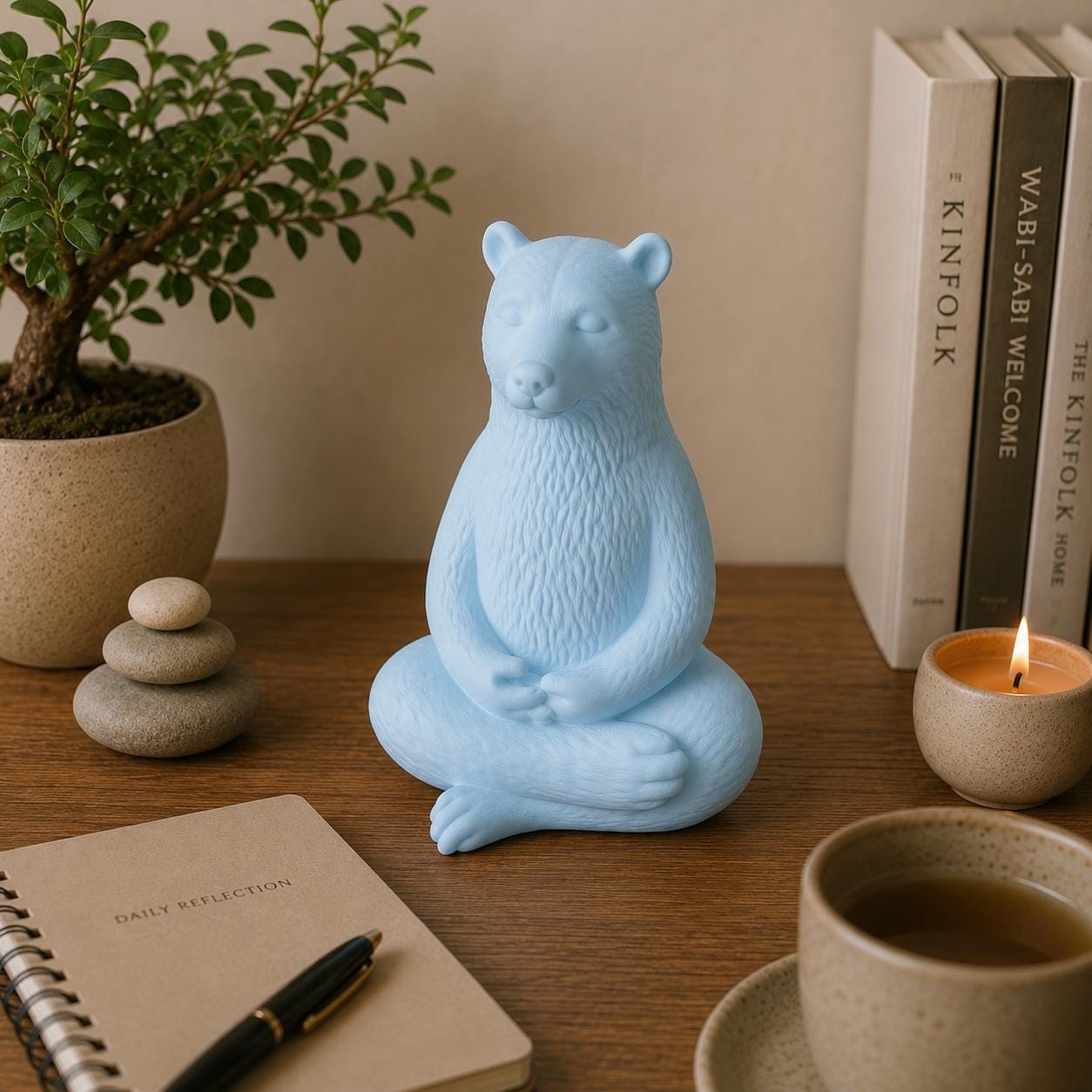 Zen Bear Statue, Meditation Bear Decor, Yoga Bear Figurine, Minimalist Shelf Decor, Zen Home Decor, Mindfulness Gift, 3D Printed Bear