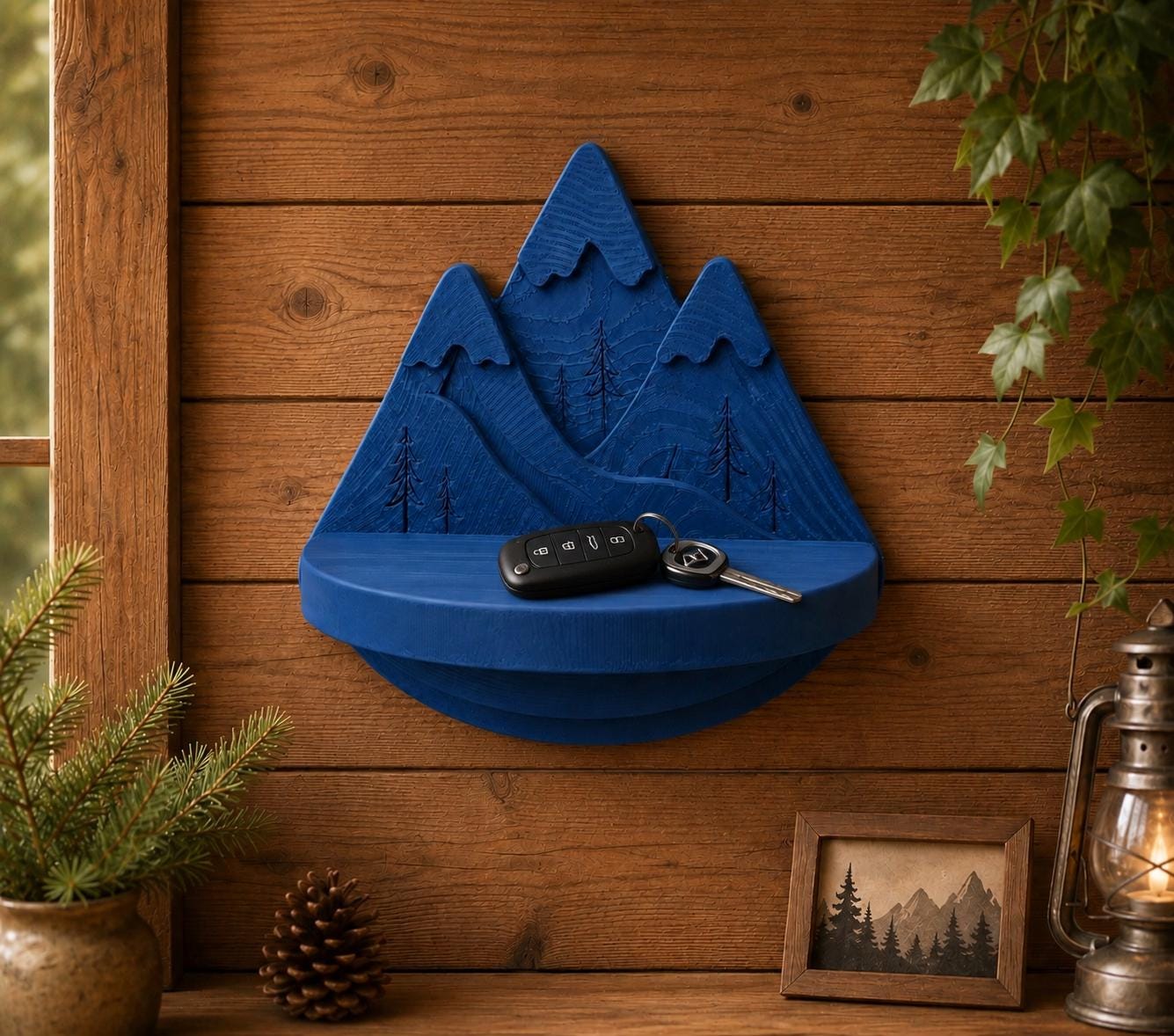 3D Printed Mountain Mini Shelf, Nature Inspired Key Holder, Rustic Entryway Organizer