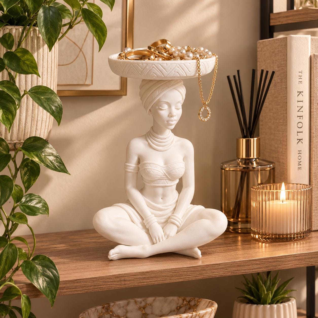 Jewelry Holder Statue, 3d Printed African Woman Decor, Ring Organizer, Vanity Tray, Jewelry Dish, Bedroom Shelf Decor, Gift for Women